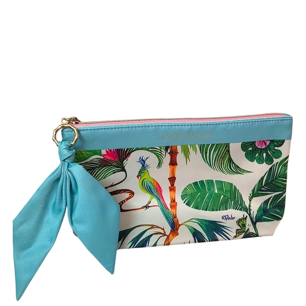Estée Lauder x R. Toledo Tropical Bird Parrot Palm Print Cosmetic Pouch